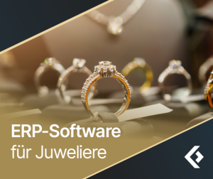 Grafik von Clarity & Success mit Ringen in einer Juwelier-Vitrine und dem Schriftzug ERP-Software für Juweliere